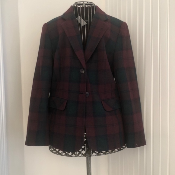 Fall Merlot Green Purple Wool Plaid Business Casual Medium Blazer - Picture 2 of 6